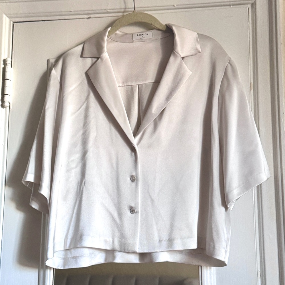 Aritzia Babaton satin button up cropped shirt